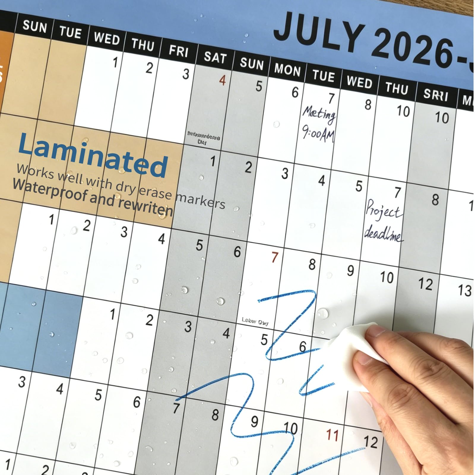 Akademischer Wandkalender 2026–2027, trocken abwischbar, laminiert, Boho-Monatsplaner, Juli-Juni für Lehrer, Schule, Büro, Zuhause