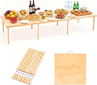 Leinuosen 90"x30" Boho Wooden Picnic Table, Portable Folding Outdoor Low Picnic Table with Adjustable Legs Height 13'' & 16'' for Floor Seating, Beach, Camping, BBQ, Backyard, Seating for 8-12 People