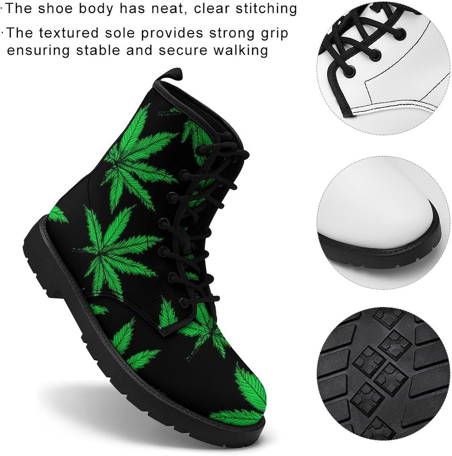 Marijuana Leafs Weed Unisex Fashion Ankle Booties Causal 7-Eye Lace-up Combat Boots