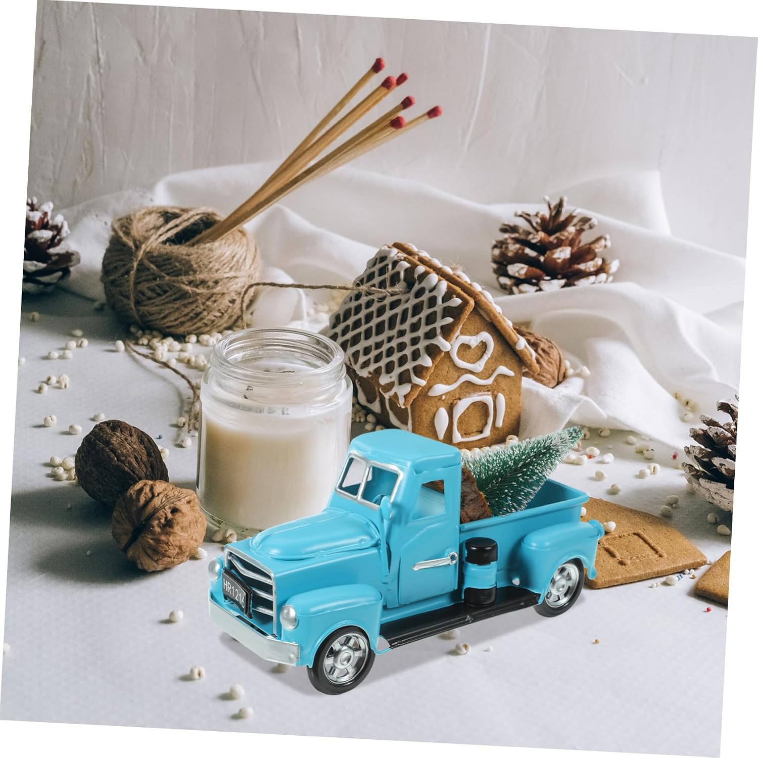 1set Vintage Metal Pickup Truck Model Christmas Tree Farmhouse Decor for Home Charming Craft Christmas Car Ornament Holiday Centerpiece