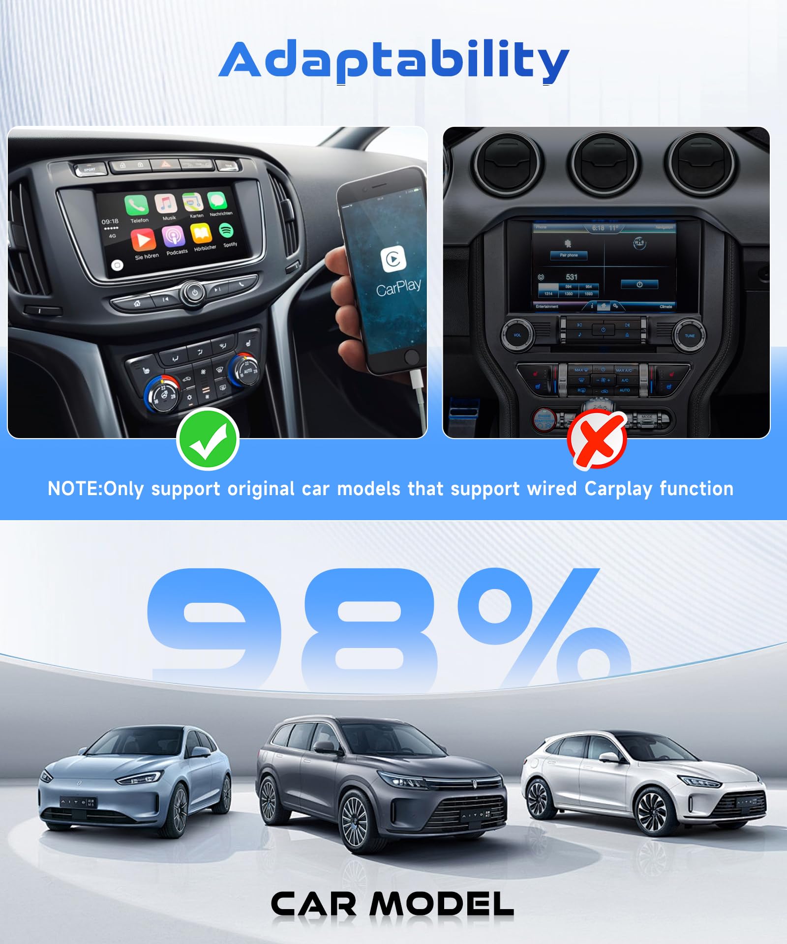 2 IN 1 Senza Fili Carplay e Senza Fili Android Au-to Adattatore, Stick per Convertire Android Auto/Car Play Cablato in Wireless per auto con CarPlay Cablato, Wireless Car Play Adattatore USB/Tipo-C