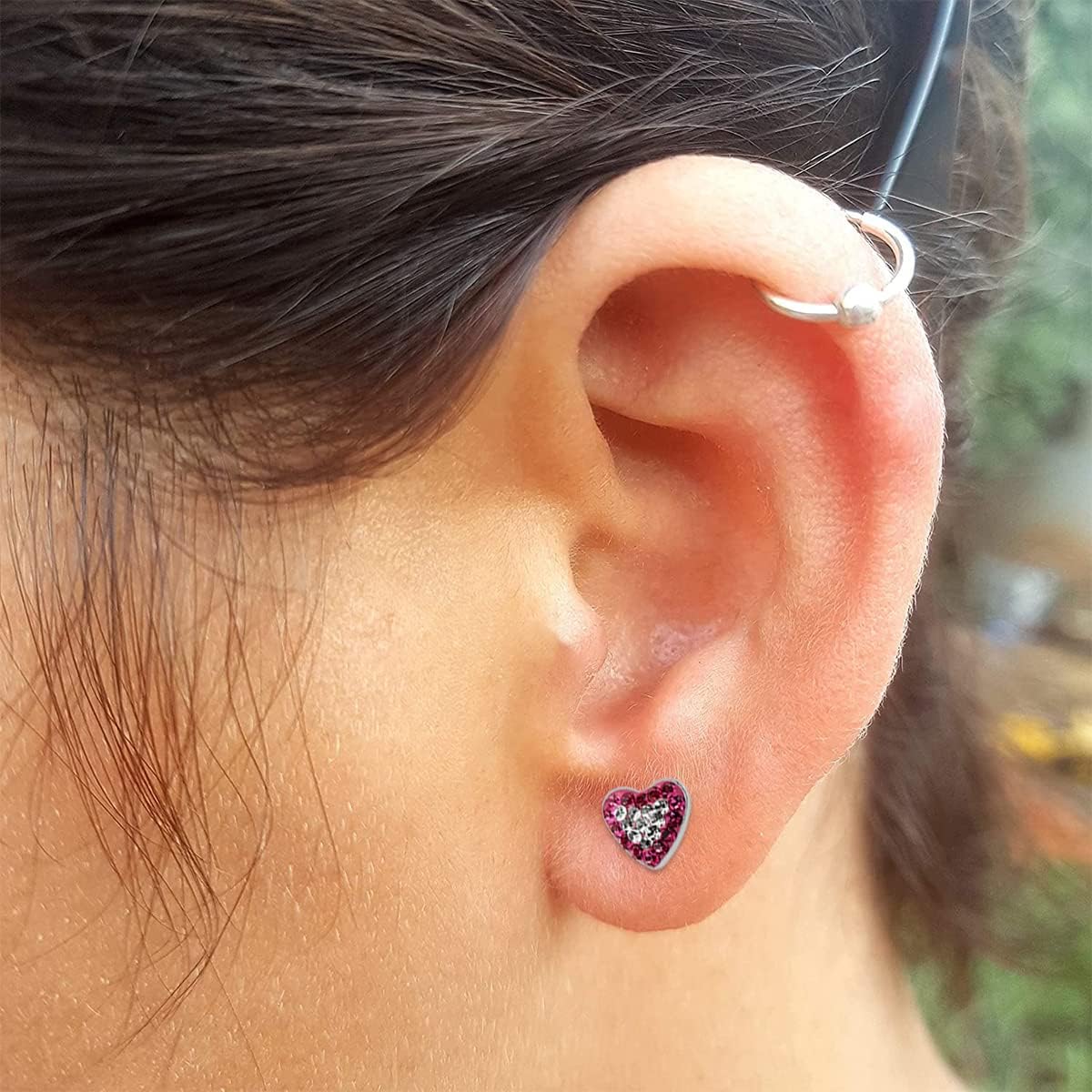Multi Crystal Stone Heart 16 Gauge 316L Surgical Steel Fake Ear - Fauxs Plug - Gauge Earring Body Piercing Jewelry