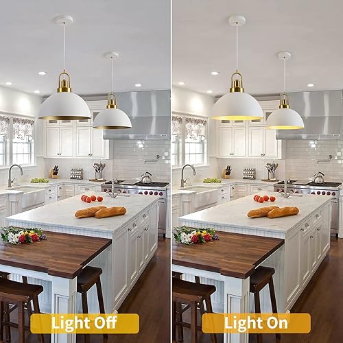 Miniatura 5 de YHANFENGCY Lámpara colgante vintage de 13.58 pulgadas, cúpula rústica blanca y dorada, longitud de iluminación colgante de 78.74 pulgadas para isla