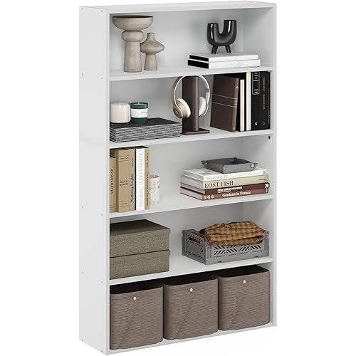 Furinno Pasir 5-Tier Open Shelf Bookcase, Bookshelf, 31.5 Inch Wide, White