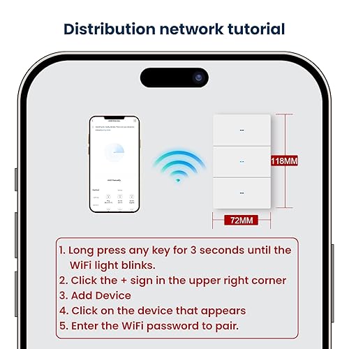 Miniatura 9 de Interruptor inteligente de 4.646 x 2.835 x 1.496 in, necesita cable neutro, WiFi de 2.4 GHz, interruptor de botón de plástico, función de