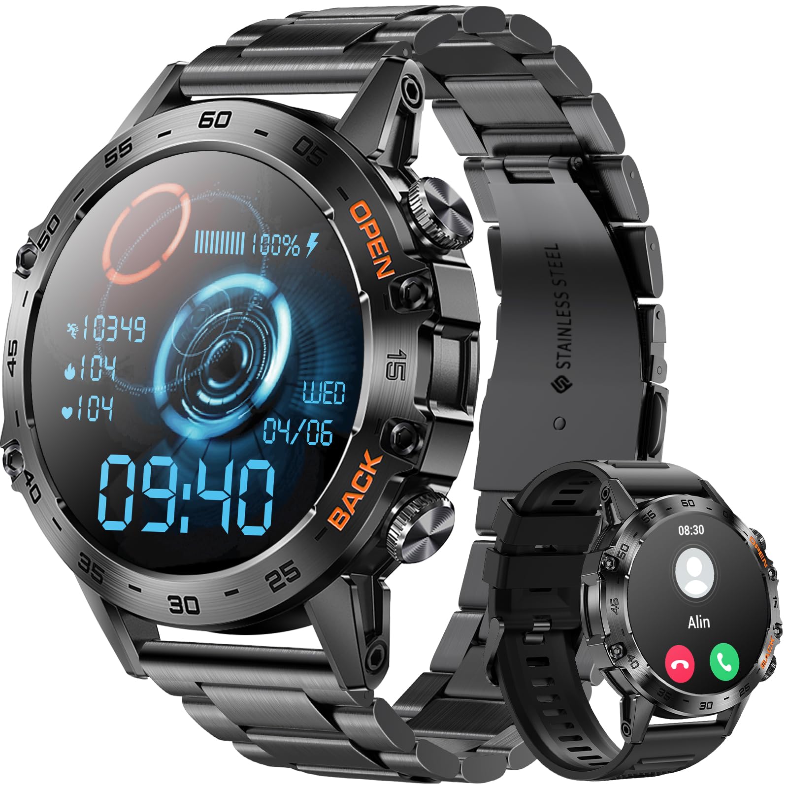 Smartwatch militare in metallo da uomo, 1.39 "HD Screen Tattico Outdoor Rugged Watch con Health Monitor, 108 Modalità Sportive Activity Tracker Smart Watch per iPhone Andriod Samsung