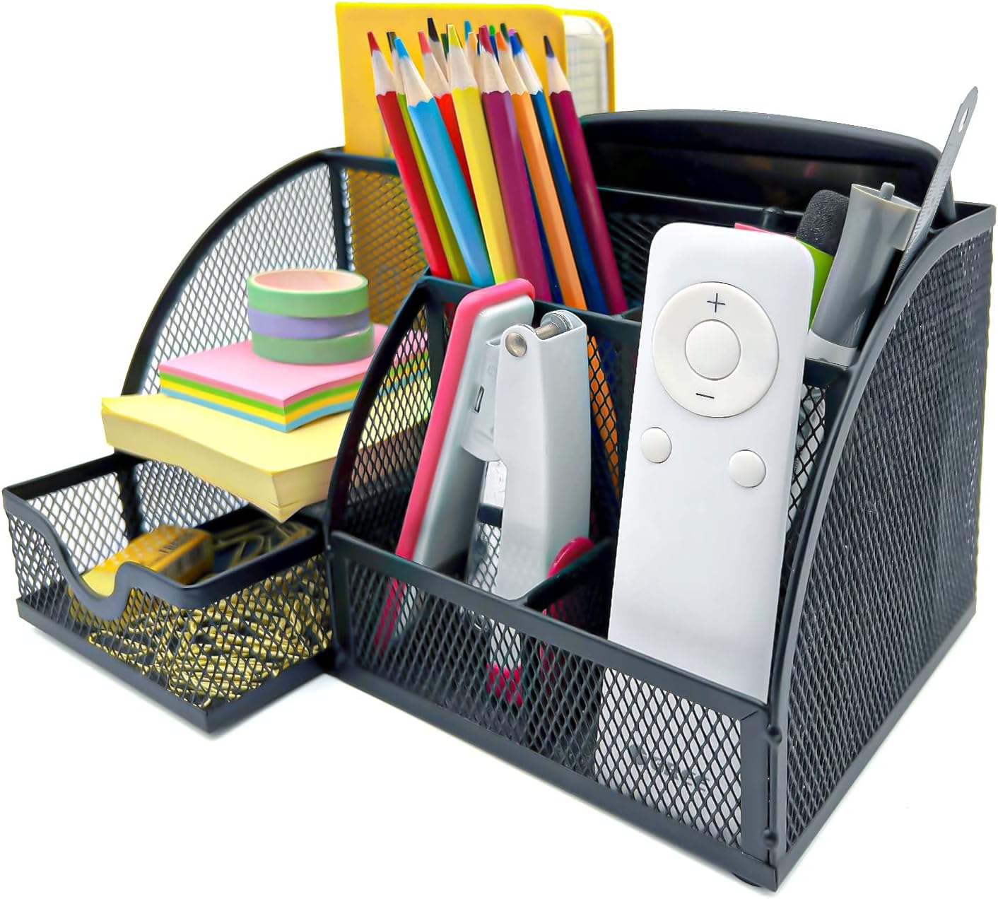 DARUITE Pen Holder Desk Organizer Pencil Holder 7 Compartments Metal