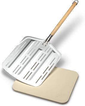 Hans Grill Pizza Stone PRO XL Baking Stone For Pizzas use in Oven, Grill or BBQ FREE Long Handled Anodised Aluminium Pizza Peel | Rectangular Stone 15 x 12 Inches | For Pies, Pastry, Bread, Calzone