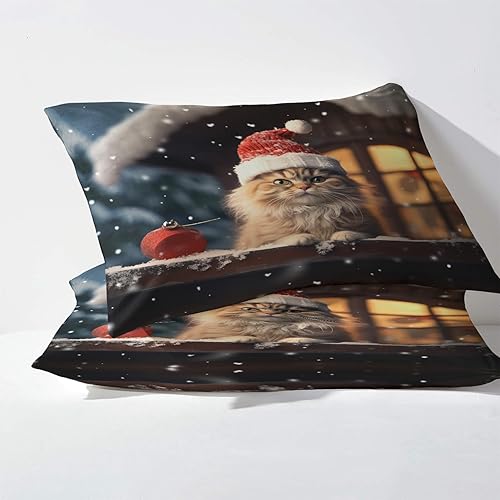 Miniatura 3 de Sábanas de Navidad con diseño de gato dividido tamaño King para cama ajustable, sábanas de gatito, sábanas estampadas y juego de 5 piezas,