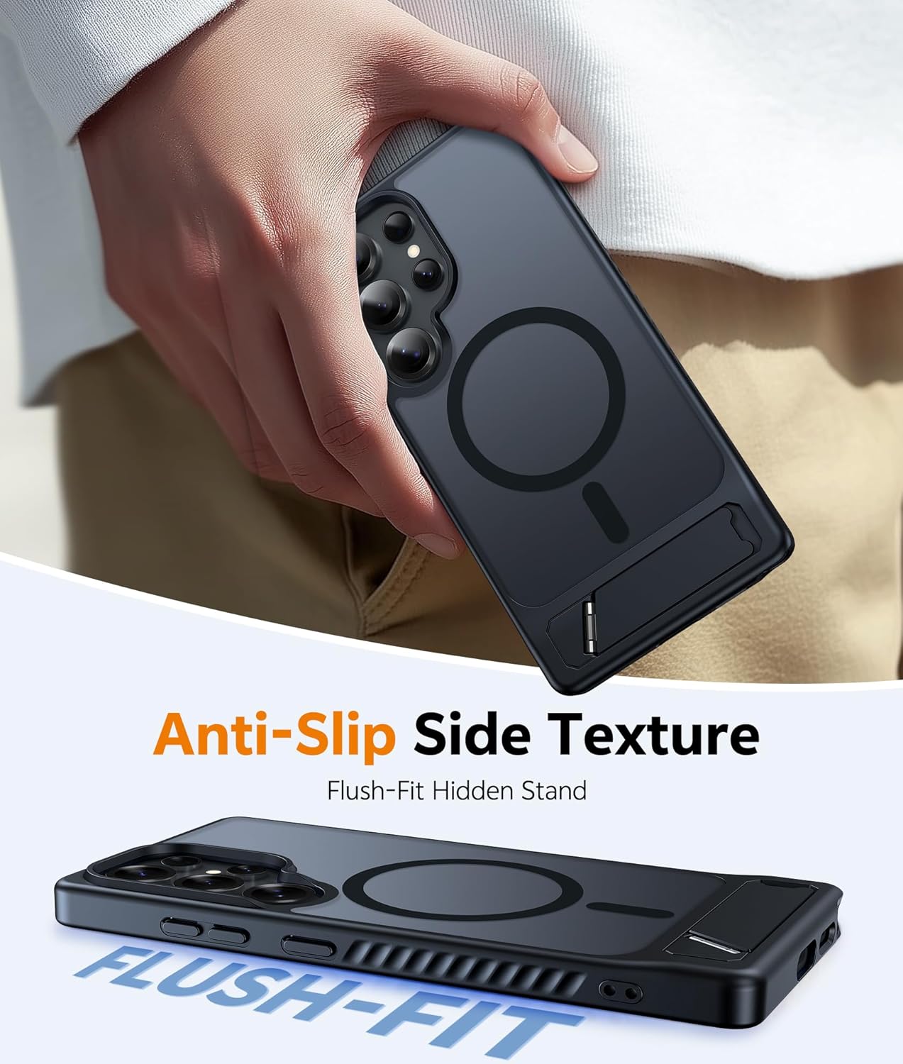 FNTCASE for Samsung Galaxy S25-Ultra Case: Magnetic Translucent Matte Phone Cover with Kickstand Military Grade Shockproof Protective Drop Protection Stand Phonecase Slim Rugged - 6.9 inch (Black) - Image 5