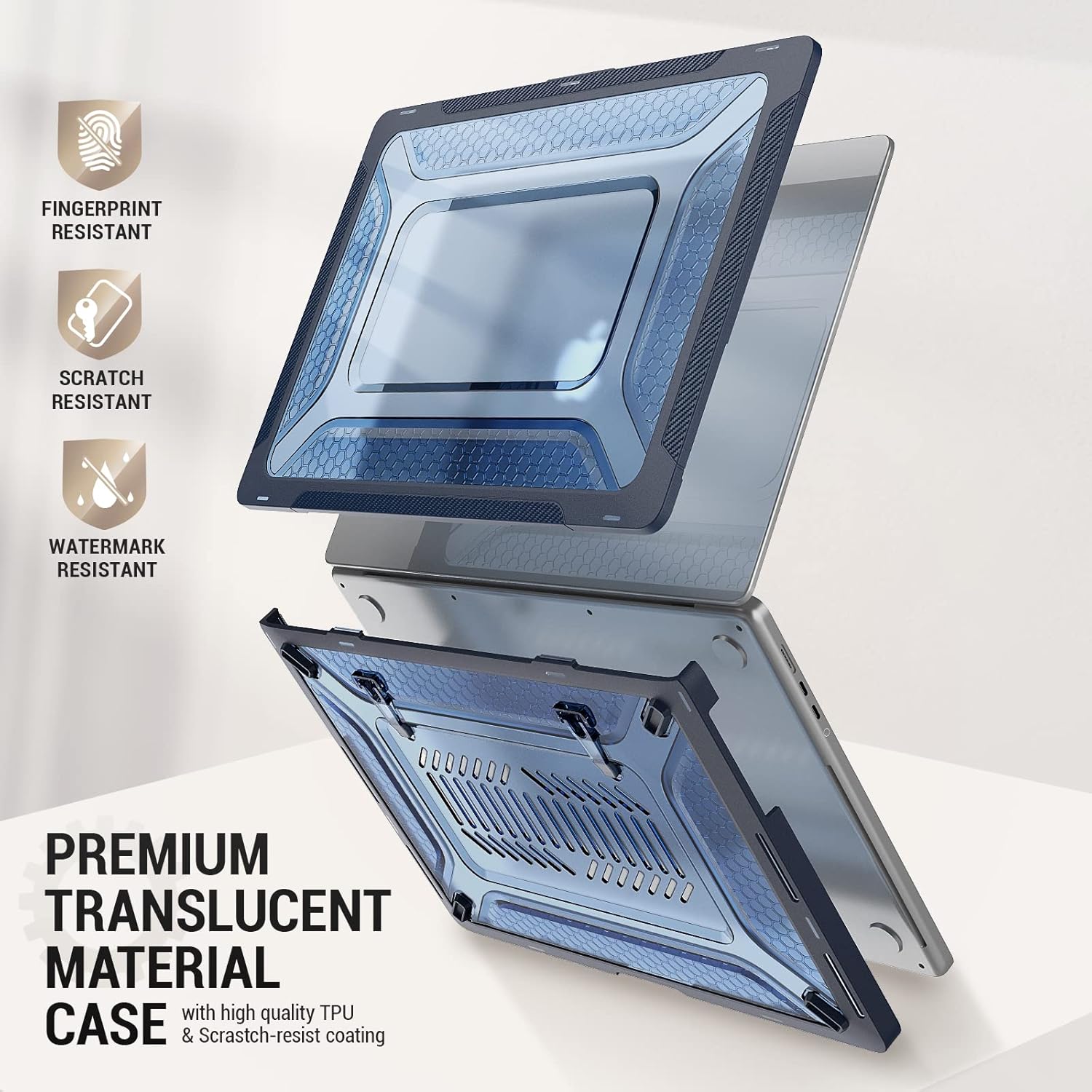 SEYMAC stock Case for MacBook Pro 16 inch 2024-2021 A3403 A3186 A2991 A2780 A2485, Shock-Absorbing Protection with Folding Stand &Mouse Pad/Bag Case for MacBook Pro 16'' M4/M3/M2/M1 (Blue)