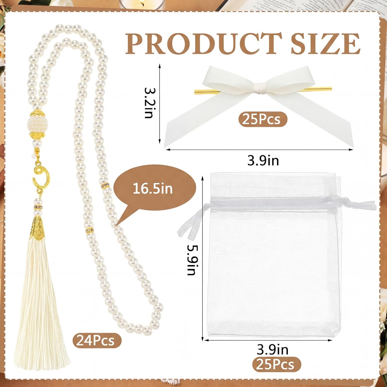 Cunno 24 Sets Muslim Prayer Beads Islamic Eid Gifts with Bows, Bags Tasbeeh Islamic Prayer Beads Bulk Party Favors Muslim Festival Rosary Religious Jewelry Favors for Ramadan Hajj Wedding - Image 2