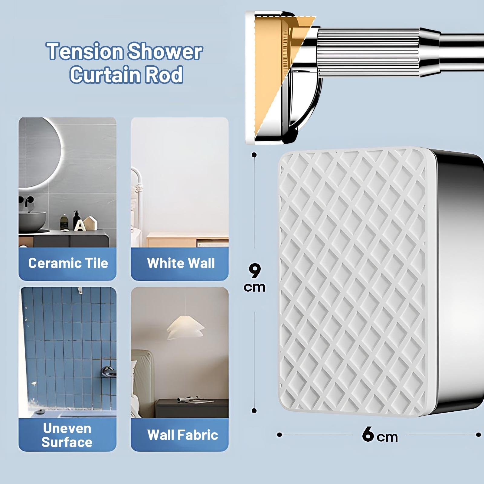 Tringle de Rideau de Douche Réglable 40-350 cm Barre Télescopique Extensible Tringle à Rideaux Tension Sans Percage pour Salle de Bain Cuisine Porte(Silver,160-250cm/62"-98")