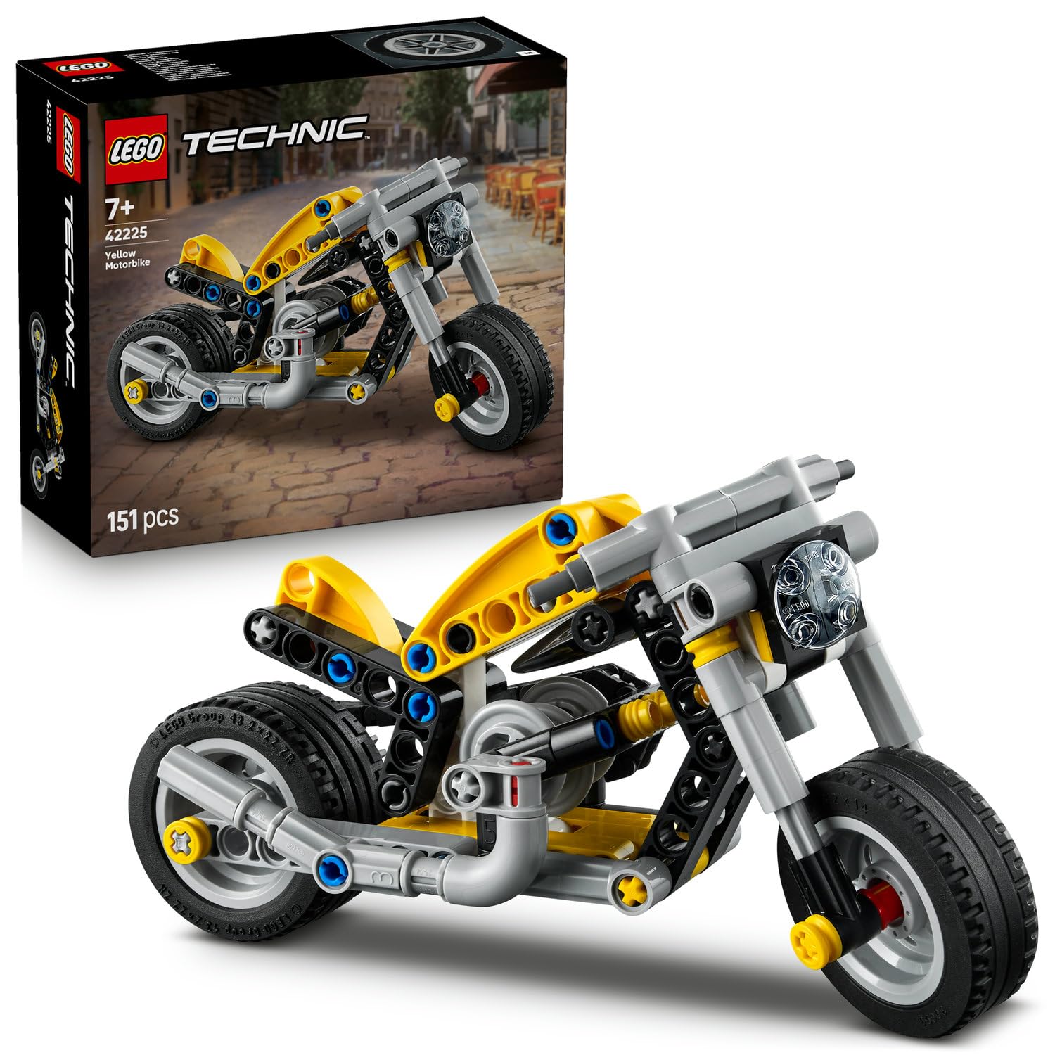LEGO Technic Sarı Motosiklet 42225-7 Yaş ve Üzeri Çocuklar için Direksiyon ve Arka Tekerleğe Zincirle Bağlı Pistonlu Motor İçeren Yaratıcı Oyuncak Yapım Seti, Çocuklar için Hediye Fikri (151 Parça)