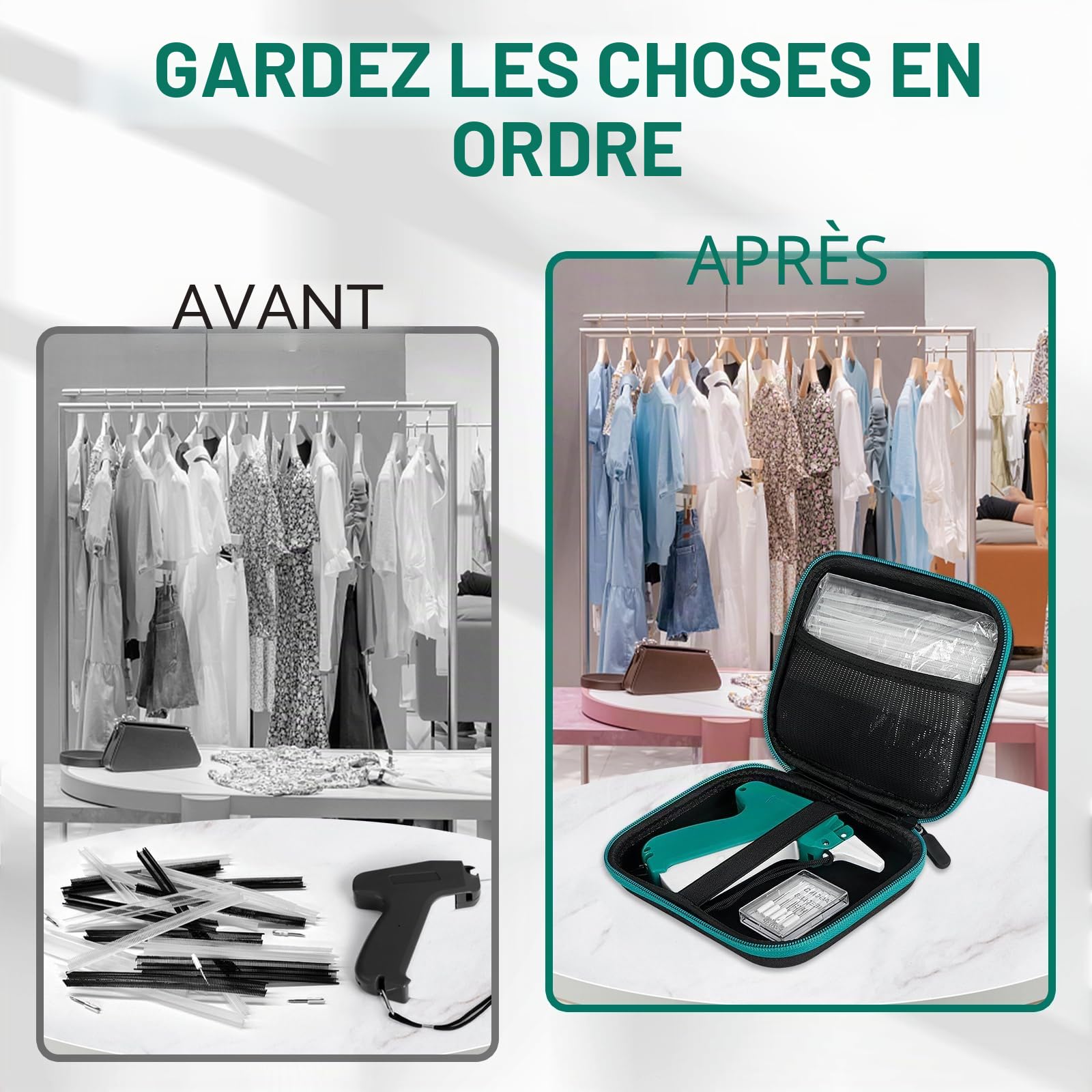 Mini pistolet à point pour vêtements avec 6 aiguilles de rechange et 5 000 attaches de 0,5 cm, fixation rapide de vêtements et étui rigide, mini pistolet à étiquettes fines pour couture, matelassage