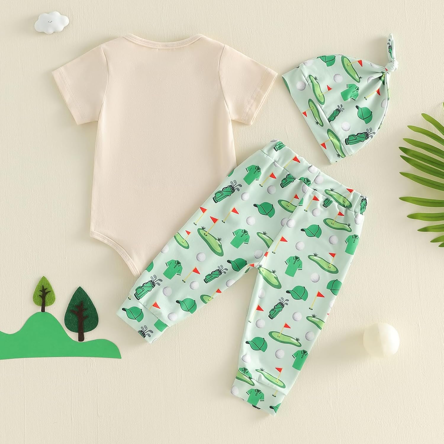 Sasaerucure Newborn Baby Boy Clothes Golf Summer Outfit Letter Print Short Sleeve Romper and Pants Hat 3Pcs Sets - Image 7