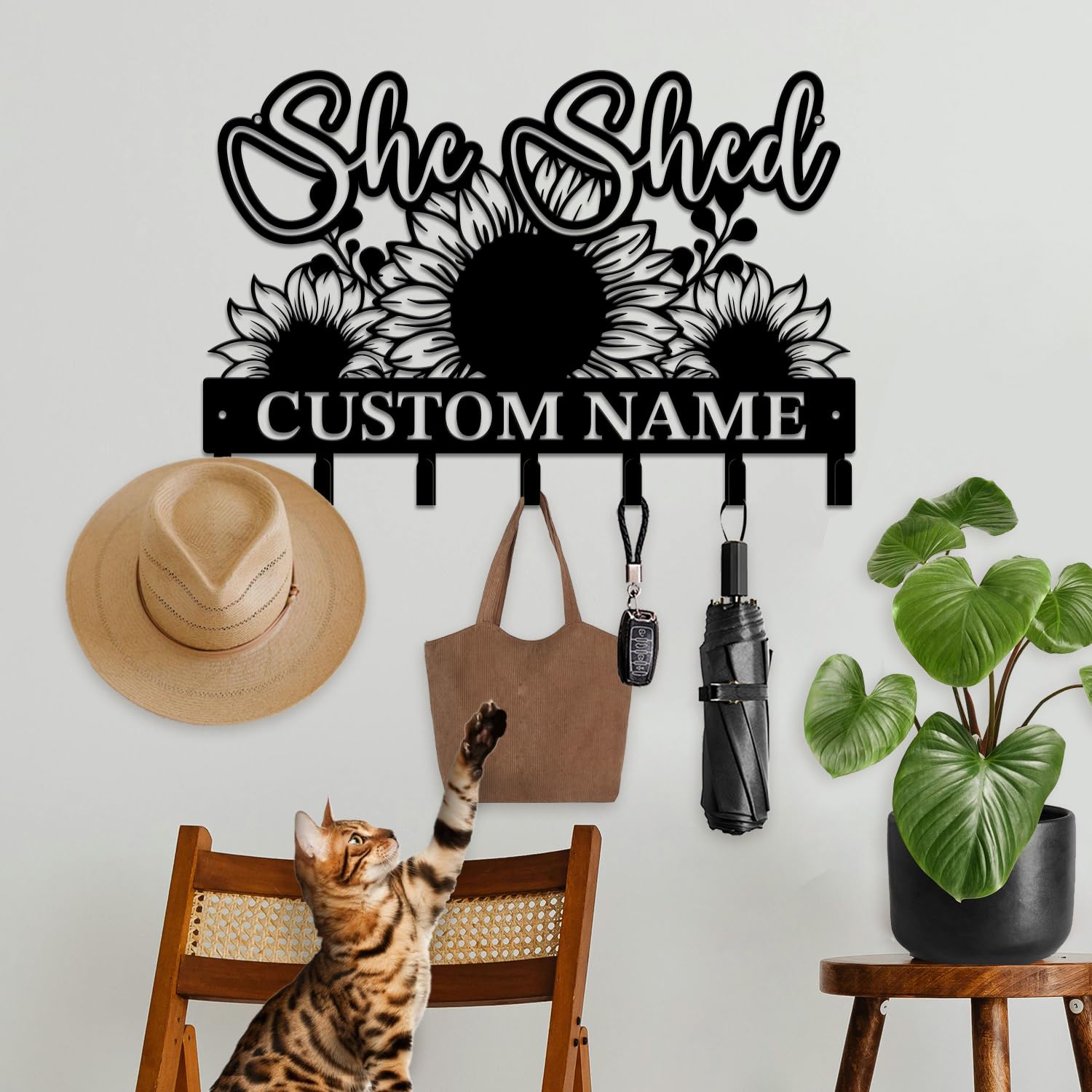 Personalized She Shed Metal Keys Hooks,Custom Name Metal She Shed Keys Hooks,Black Metal She Shed Wall Home Storage Decorative Keys Hooks,Key Holder Hooks for Wall (Style A)