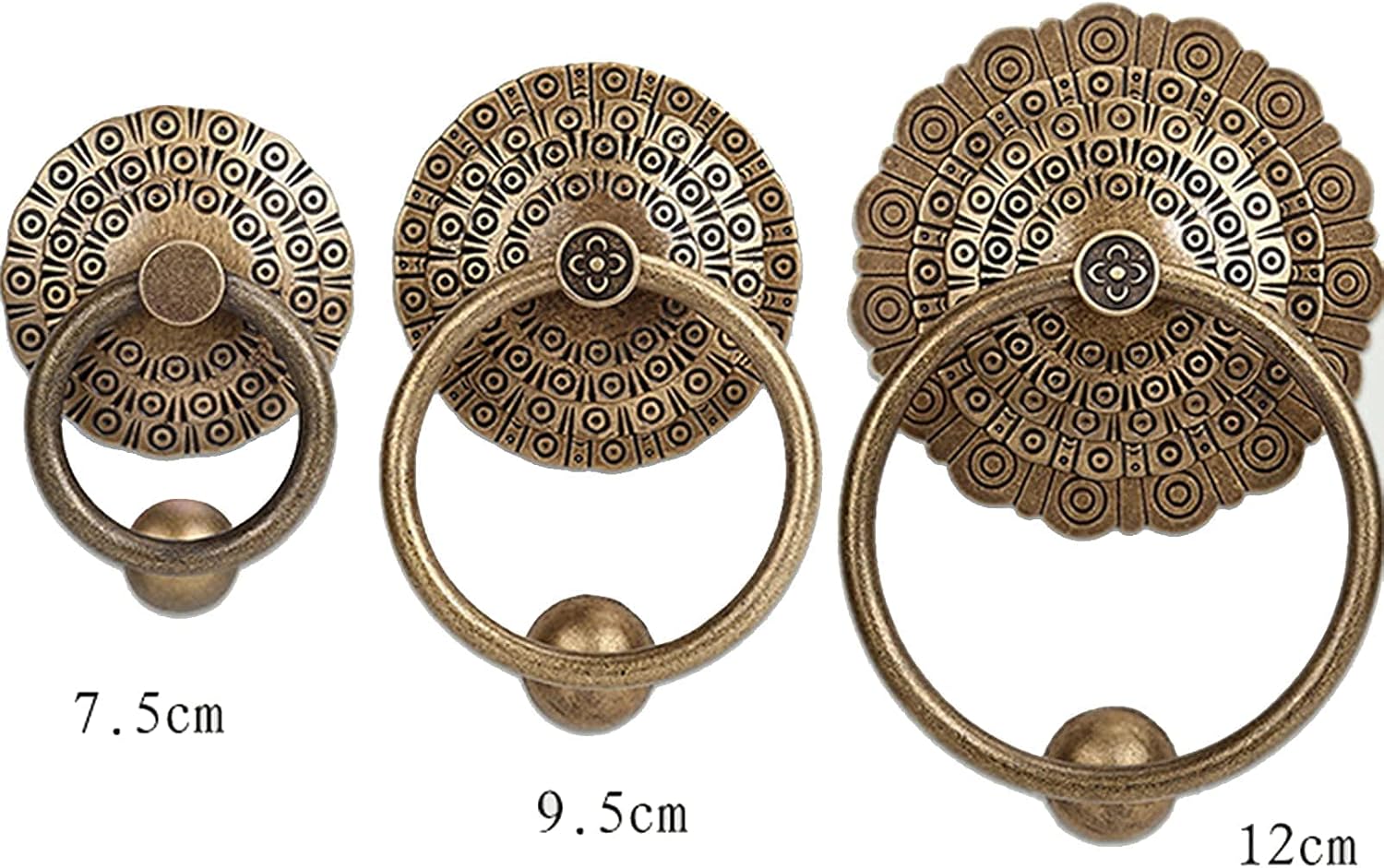 Chinese Pure Copper Door Knocker Farmhouse Bronze Door Handle Antique Door Ring for Villa Entrance Door (Size: 9.5cm) (9.5cm) (12cm)