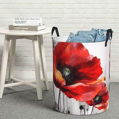 Miniatura 8 de Beautiful Poppy Flower Ink print Circular Hamper Waterproof Storage Bin Organizer Basket Laundry Hamper With Handles For Clothes Toys Medium