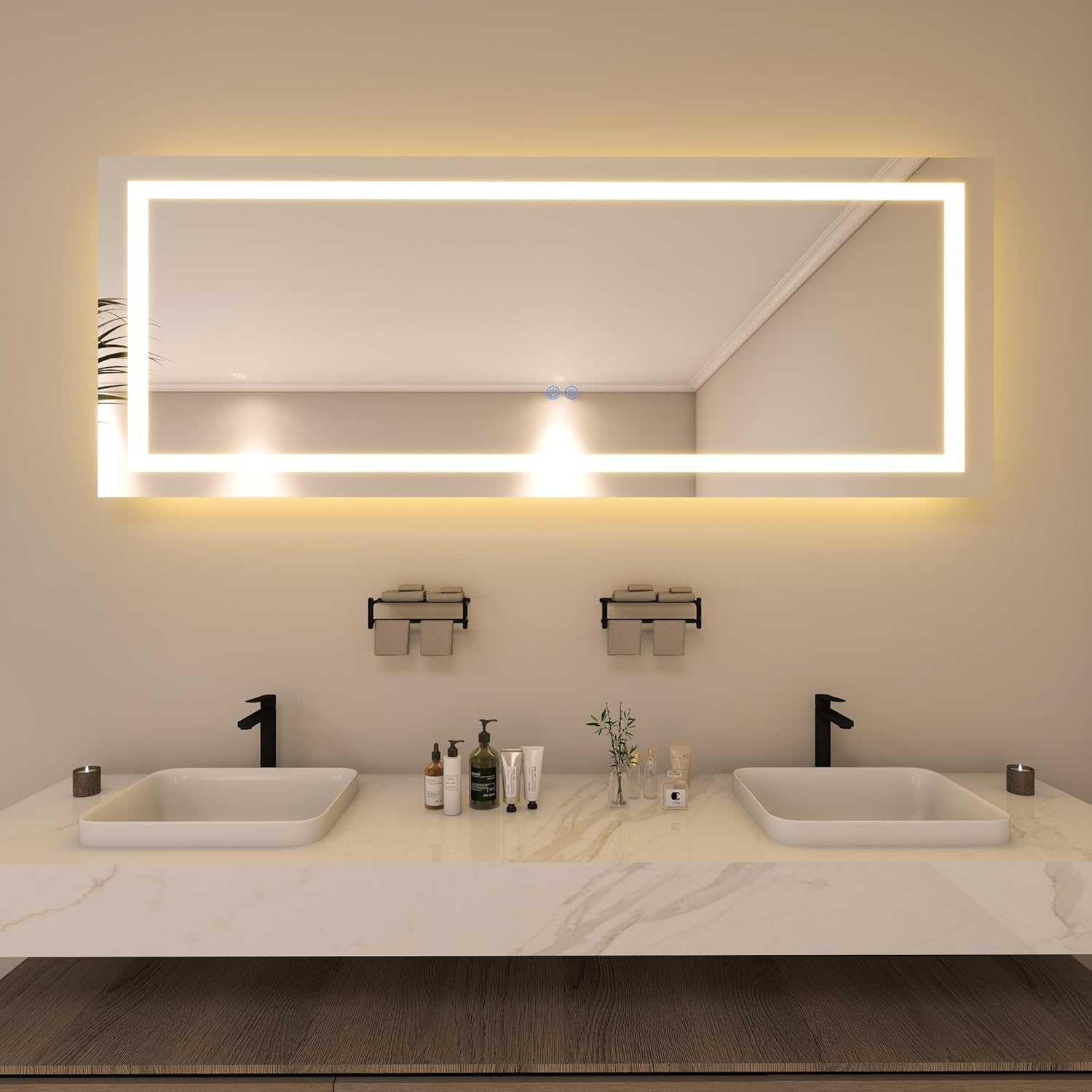 32" x 84" Lighted Mirror for Bathroom Wall, LED Mirror with Frontlit & Backlit, Large Bathroom Mirror with Lights, Dimmable 3-Color Lights, HD Tempered Glass