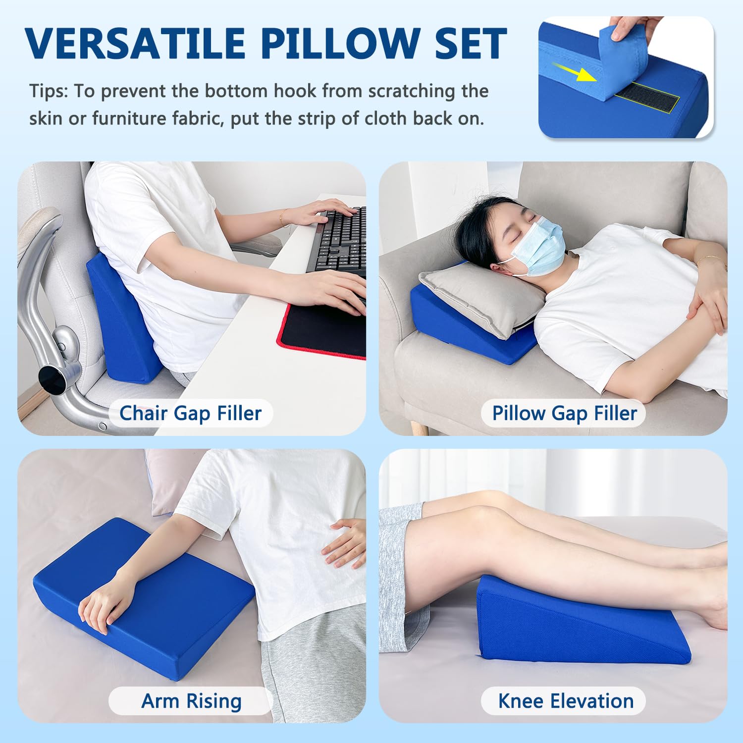 KAAMOS Protectores de talón para úlceras por presión, cojines flotantes para aliviar el dolor de talón, almohada para úlceras de talón, pacientes postrados en cama, apoyo de posicionamiento (azul)