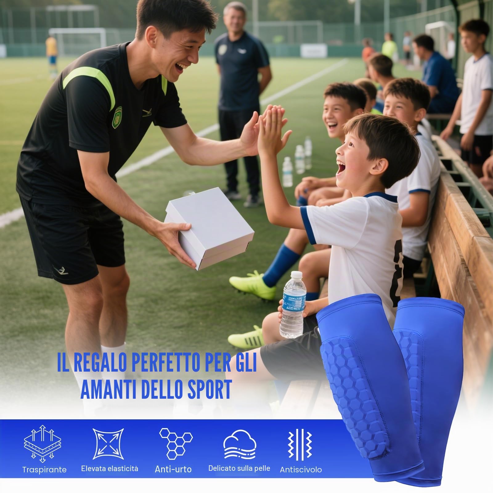 Pardofelis 2 Paia Parastinchi Calcio per Bambino Adulto, Protezione Polpaccio Traspirante e Antiscivolo, Parastinchi da Calcio a Nido d'ape per Bambino Gioventù Uomo Donna Sport All'aperto