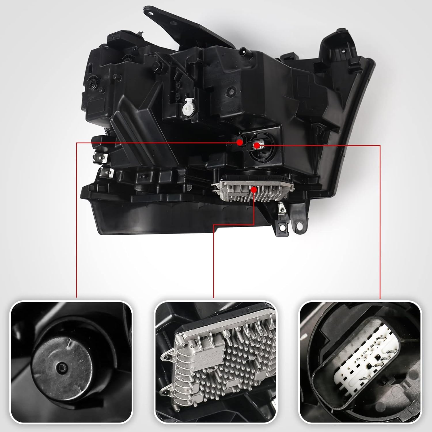 FIONE LED Headlight Assembly Compatible with Dodge Ram 1500 2019-2022 Replacement Headlamp with Silver Frame Driver Left Side LH 68533273AB CH2502332