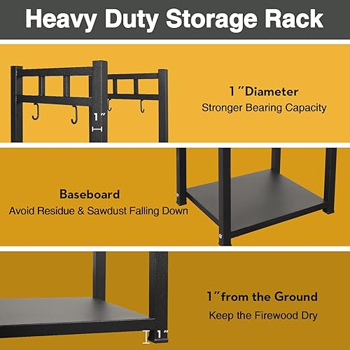 Miniatura 4 de GREENER Soporte para troncos de 2 niveles de 31.6 pulgadas de alto para leña, chimeneas, estufas de leña y patios al aire libre
