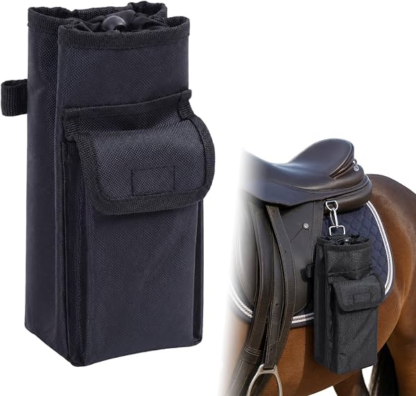 Porta botella para silla con bolsillo para teléfono, para sillas inglesas y occidentales | Porta botella de silla impermeable 600D con bolsillo para teléfono, correas estables, compatible con sillas inglesas y occidentales