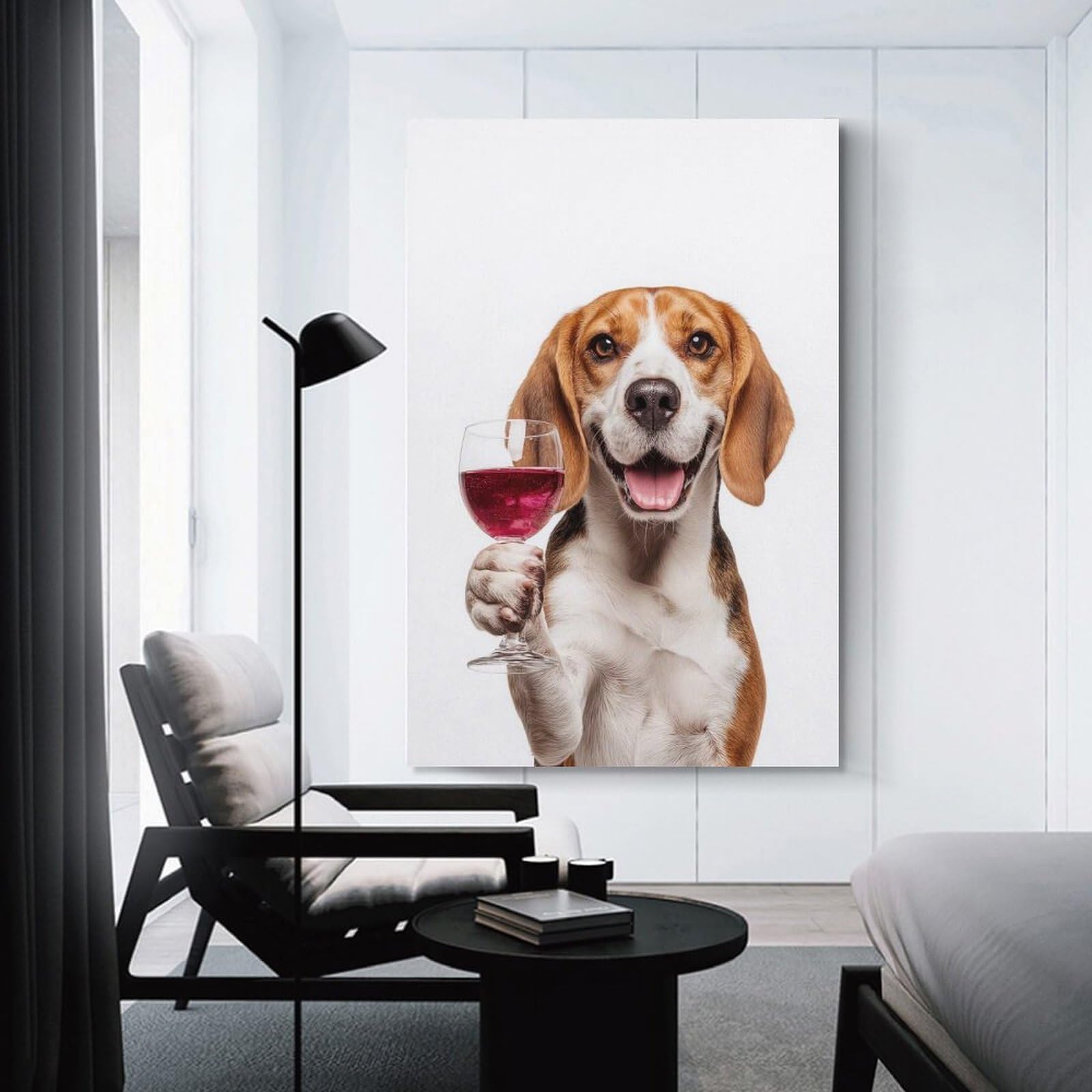 Junmoney Unframe-Beagle With Wine Glass Beagle With Wine Glass Wall Art Print 20X30inch(50X75cm), For Picture Wall Styling In Lounge Or Bedroom, A Versatile Canvas Print For Layering