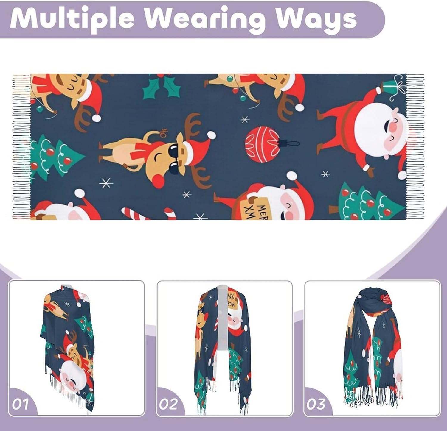 Santa Claus Christmas Scarf,Comfort Oversized Tassel Shawls Soft Chunky Scarves for Women Winter Gifts