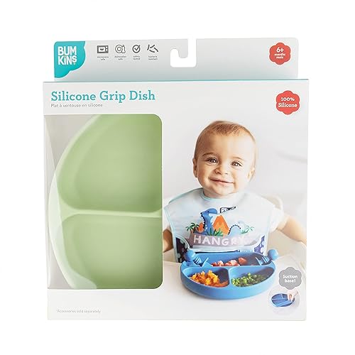 Miniatura 6 de Bumkins Plato de succión para niños pequeños y bebés, plato dividido con agarre para bebés y niños, destete guiado por el bebé, suministros de