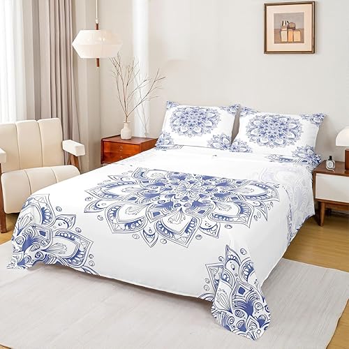 Miniatura 8 de Erosebridal Juego de sábanas de mandala hippie para niñas y niños, diseño floral bohemio, juego de sábanas de cachemira bohemio, tamaño Queen,