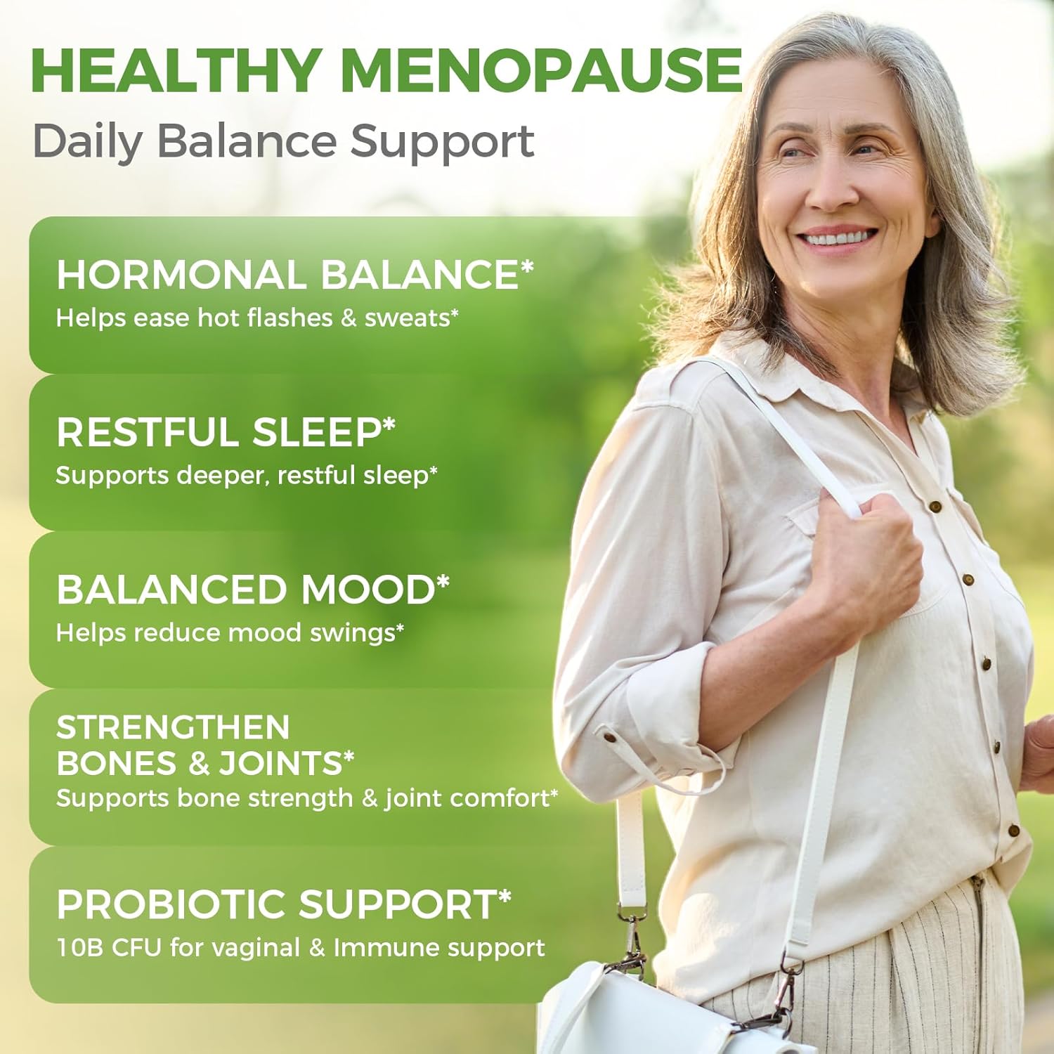 GREENPEOPLE Menopause Supplements for Women - Black Cohosh & Ashwagandha for Hot Flashes, Night Sweats, Mood Swings, Hormonal Balance Support,10 Billion CFU Probiotic - 120(2 Packs) Capsules Vegan