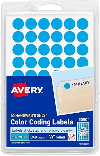 Avery - Etiquetas para codificar por color autoadhesivas y removibles 12 pulgada de diámetro paquete de 840 unidades Azul claro