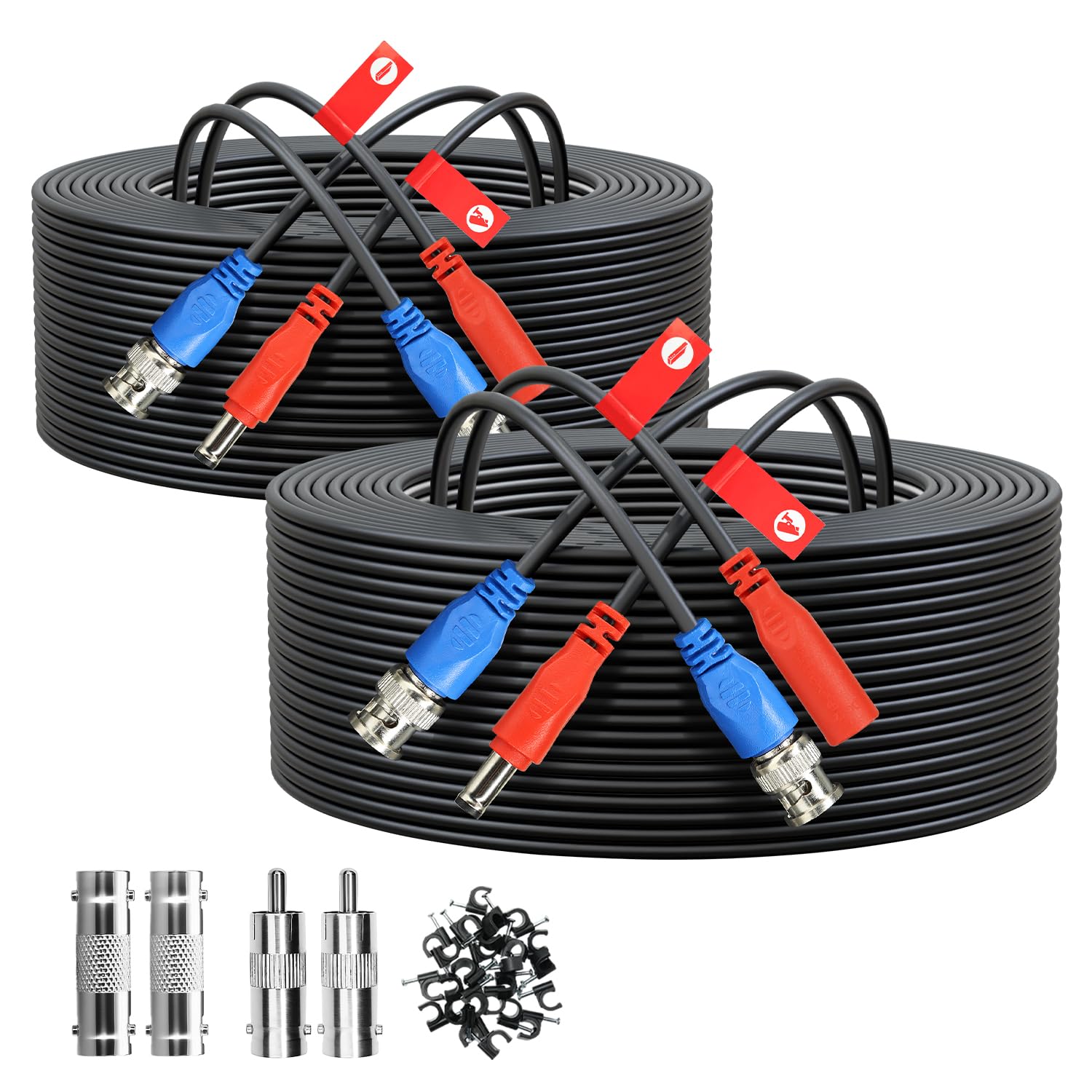 ANLINK 2 Pack 100FT/30M All-in-One Video Power Cable, Premade BNC Video Power Cable Extension Wire for CCTV Security Camera DVR Surveillance Systems, with BNC RCA Connectors & Cable Clips (Black)
