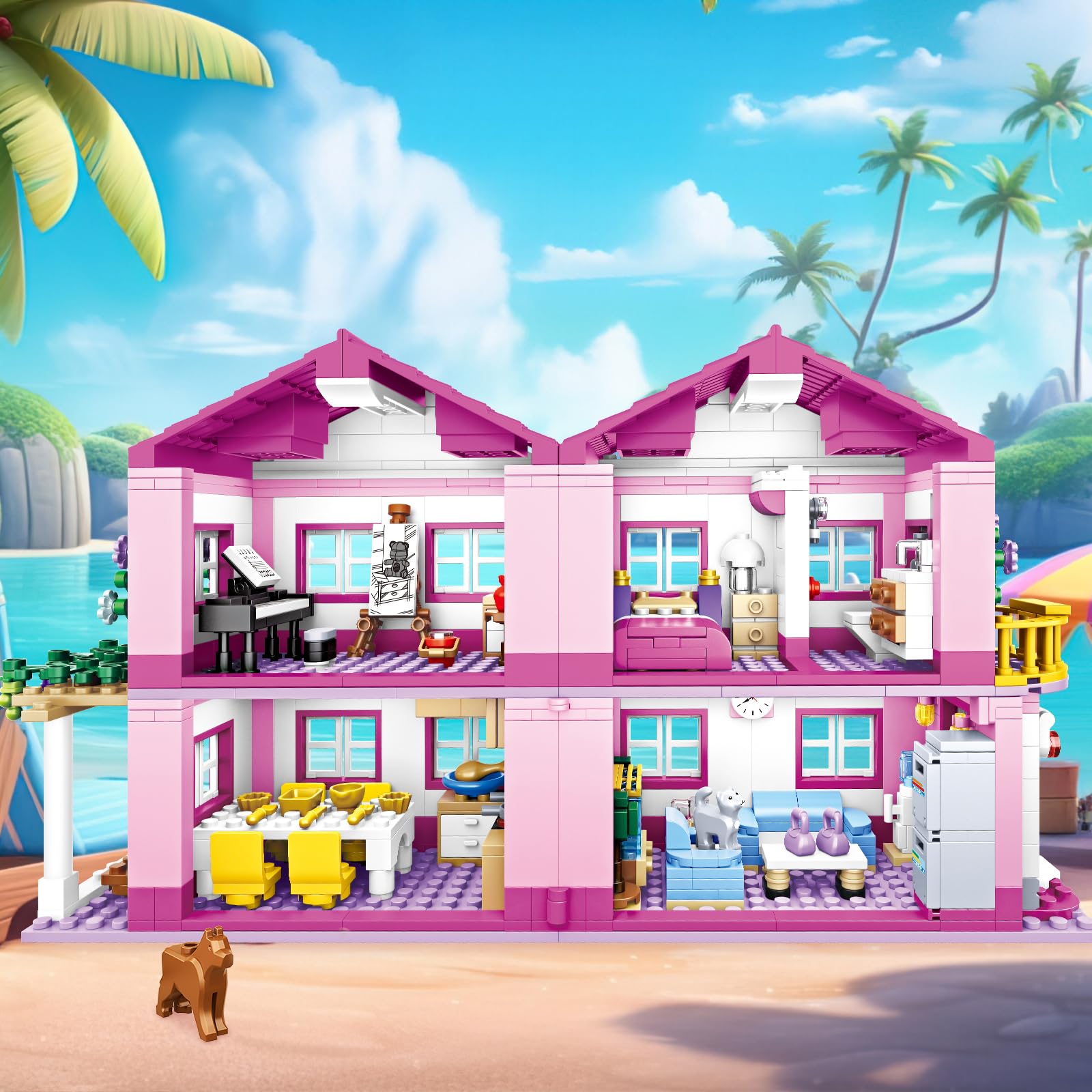 Toy Player Pink Sommer Villa Klemmbausteinen Haus Konstruktionsspielzeug für 14+ Erwachsene Liebhaber von Bausteinen 1018PCS