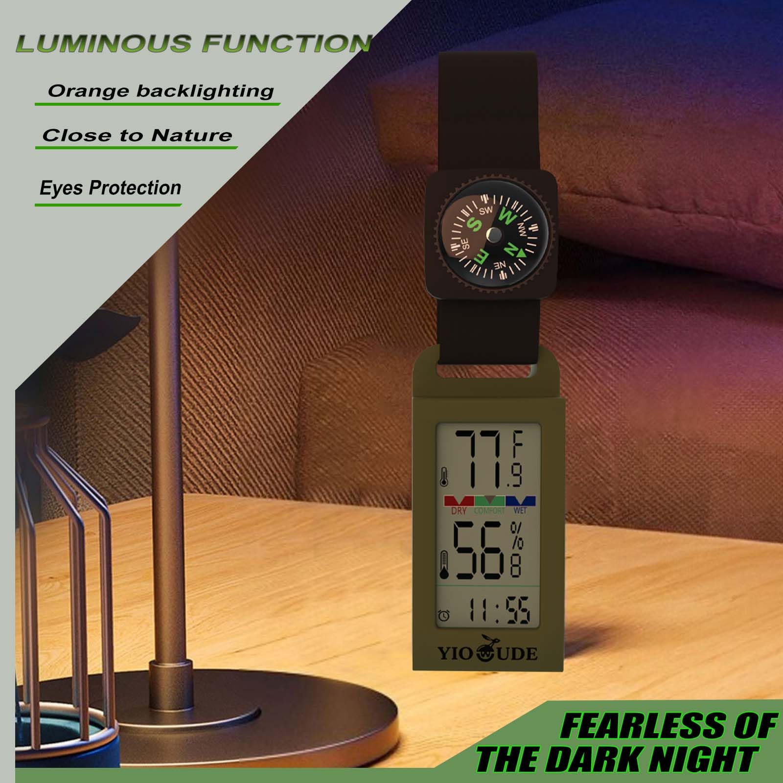 Thermomètre hygromètre portable d'intérieur et d'extérieur avec détection précise de la température et de l'humidité, boussole cruciale pour un espace de vie confortable, camping, atelier. Obtenez-le