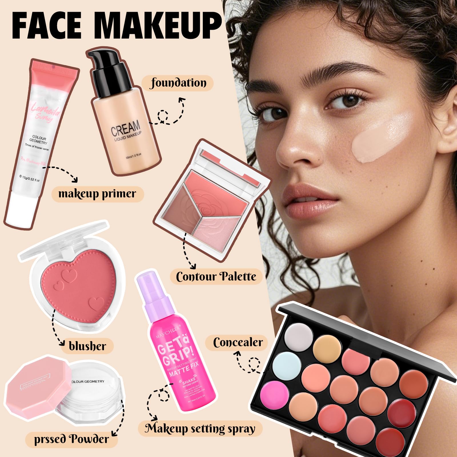 All-in-One Makeup Kit for Women with Eyeshadow, Brushes and Cosmetic Bag