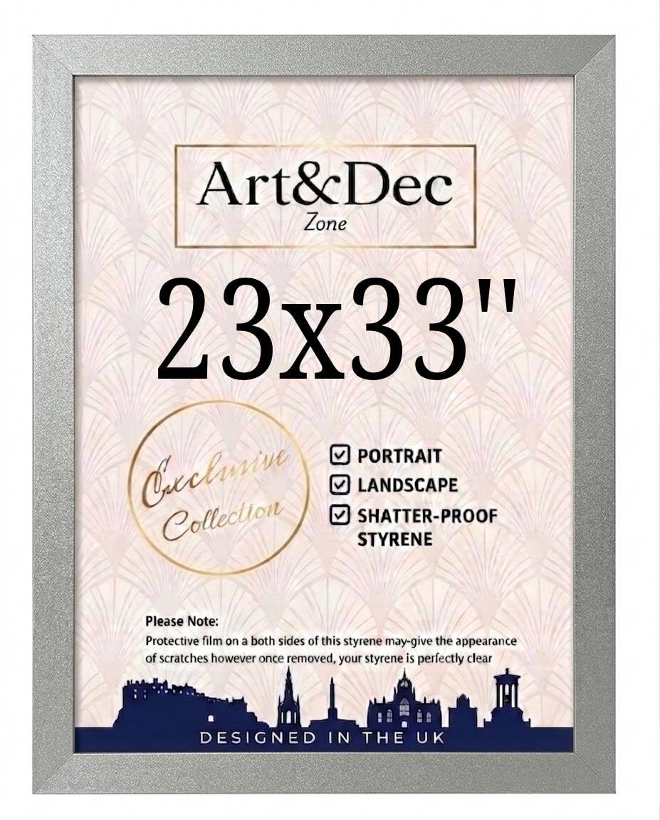 Art & Dec Zone® Modern Silver Picture Frame 23x33 Inch – MDF Wood Finish, High-Clarity Shatter-Proof Acrylic Cover for Posters and Artwork