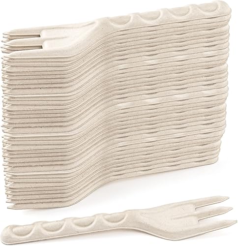 Green Earth - Tenedores de fibra desechables de 6 pulgadas, paquete de 100 tenedores naturales ecológicos (pulpa de bambú) para uso diario, apto