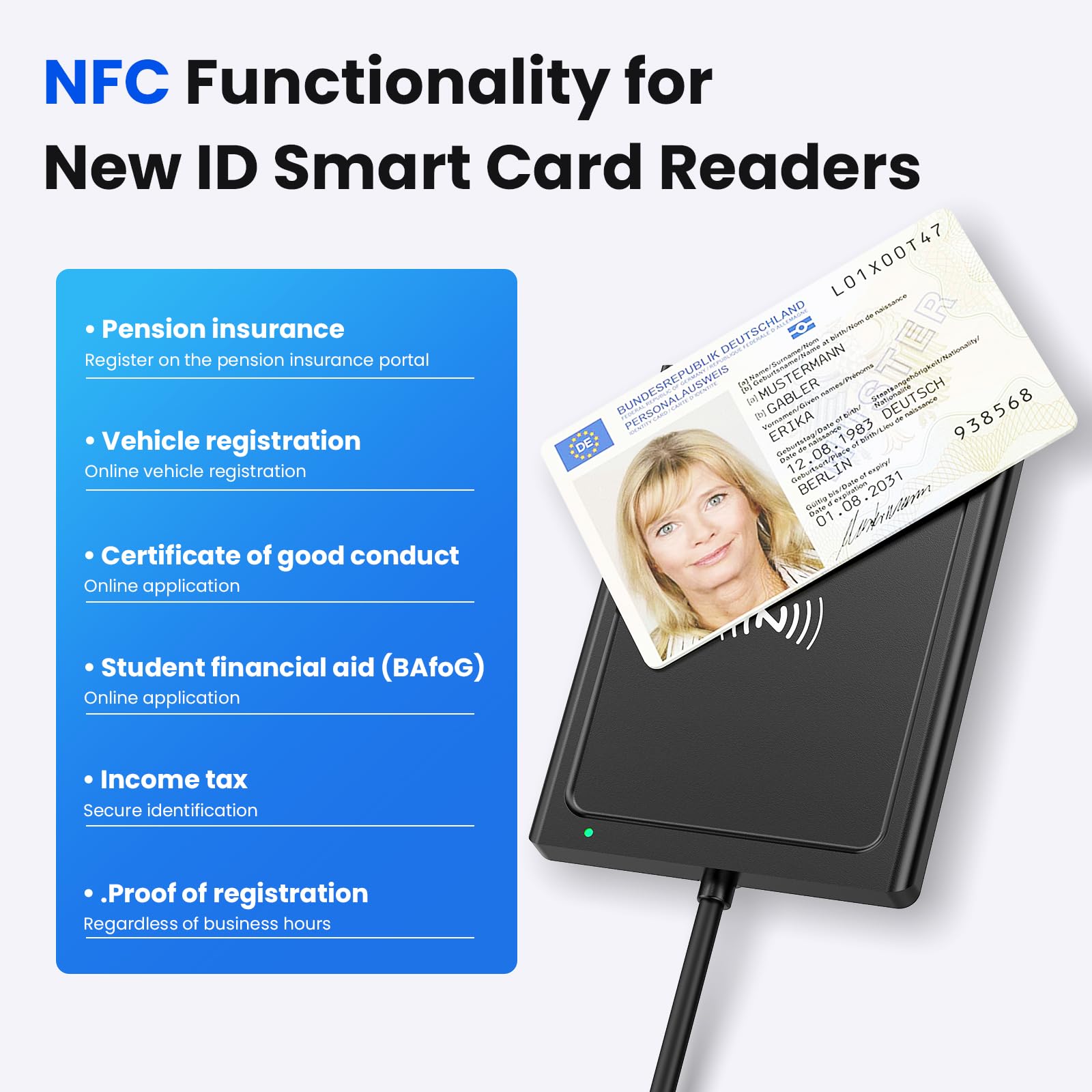 Lector de tarjetas NFC y lector de tarjetas inteligentes 2 en 1