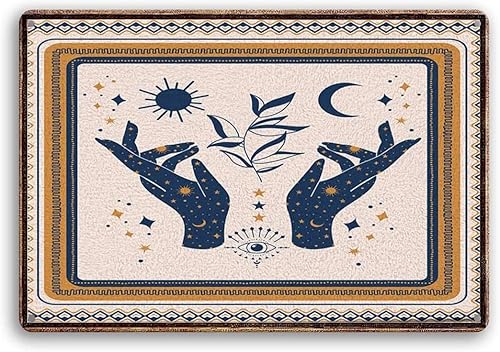 EYSL Letrero de lata vintage de quiromancia a mano, brujería, gótico, psíquico, misterioso, abstracto, sol, luna, estrella, mal de ojo, letrero de
