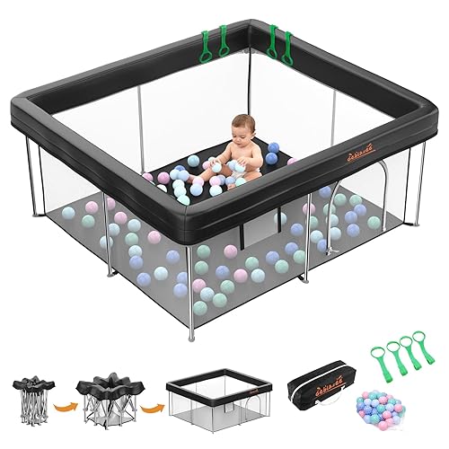 Corralito plegable de 50 x 50 pulgadas, corralito portátil para bebés y niños pequeños, patio de juegos de seguridad de plegado rápido con bolas,