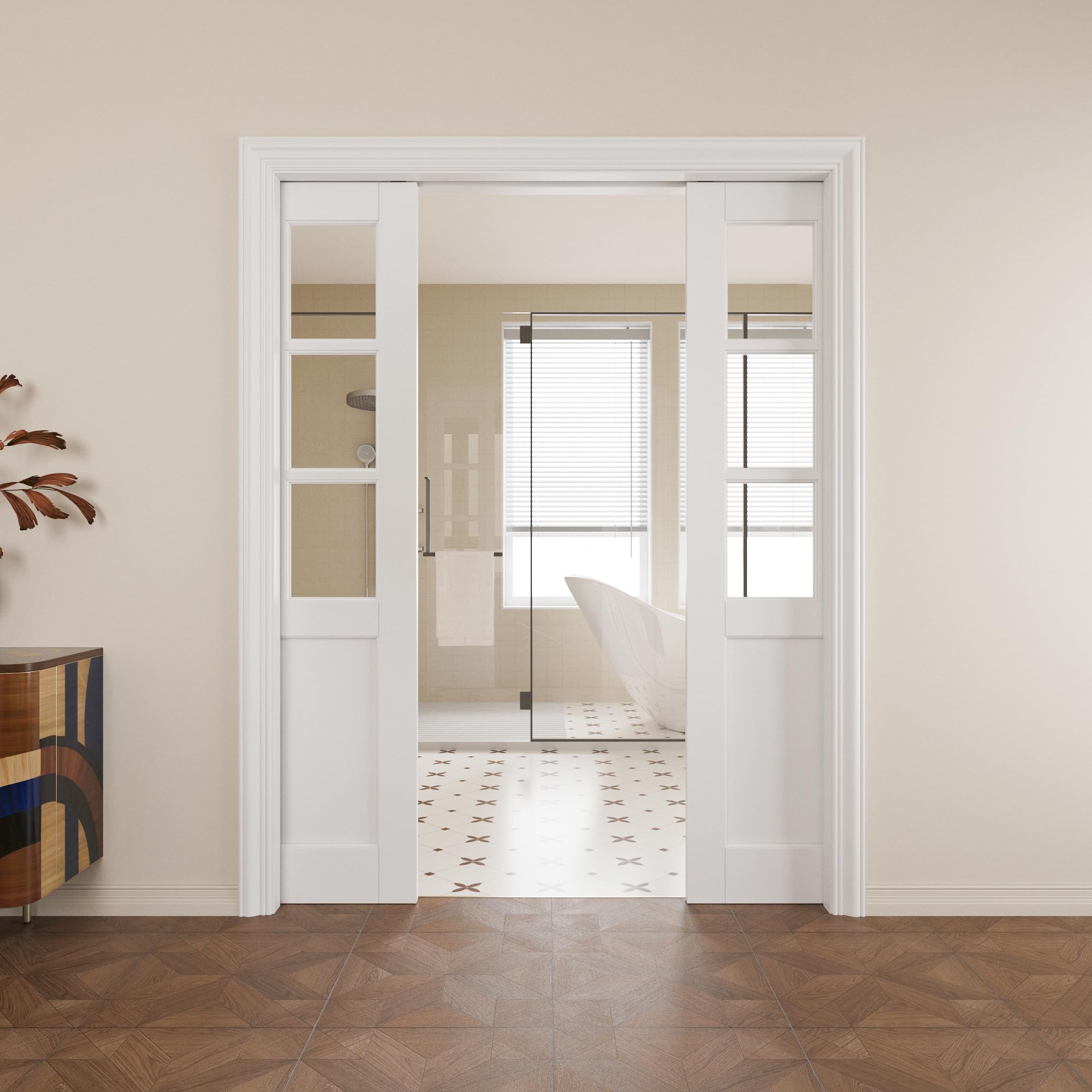 Pocket Door,6-Lite Clear Glass Doors,French 56x80 Sliding Door