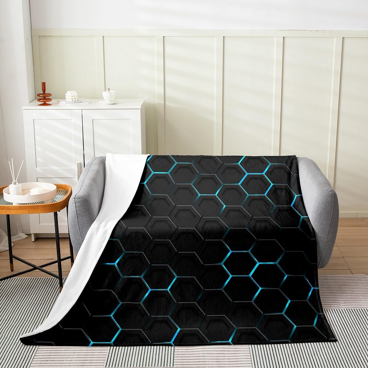 Erosebridal Rose Purple Honeycomb Bed Blanket,Abstract Flannel Blanket Queen 90X90,Geometric Hexagon Print Fuzzy Blanket,Modern Abstract Art Blanket Microfiber Room Decor