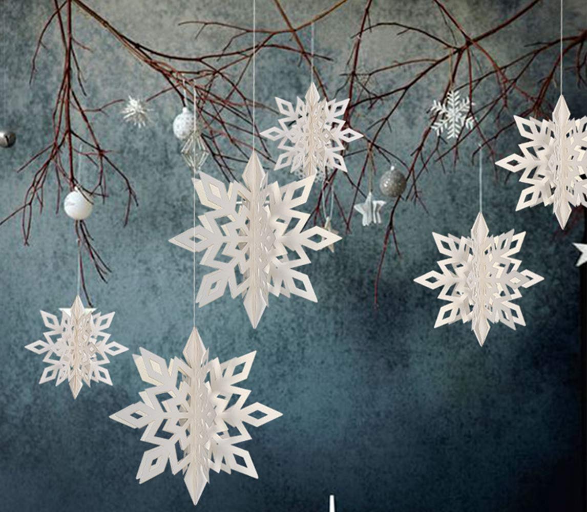 Dadaaa White Swirls Snowflake Hanging Sowflakes Decorations,Ceiling Swirls Hanging Swirls For Party Christmas Decoration,6Pcs (White)