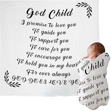 Icepark Nursery,Bedding,Blankets & Swaddlers,Swaddles God Child Muslin Swaddle Blanket, Scripture Baby Blanket Bible Verse Quote Receiving Blanket for Christening, Baptism Girl Boy Godson Godchild Unique Baby Shower Newborn Gift- 100% Cotton (120x120cm)