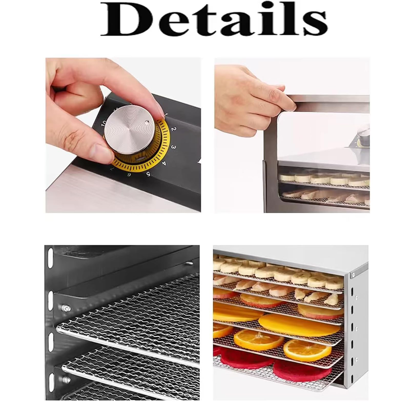 Secador Liofilizador De Frutas Y Verduras De 6 Capas, Máquina Secadora De Alimentos De Acero Inoxidable De 400 W, 12 H Ajustables, Temperatura De 30 a 90 ℃, Secado Uniforme De 360°, Para Frutas