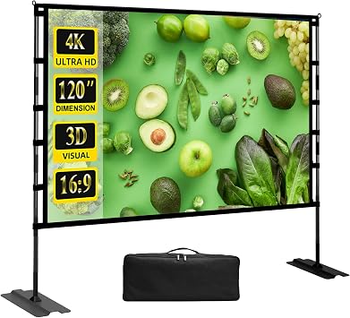 Upgrade Projector Screen Heavy-Duty Stand 120 inch Portable Projection Screen 169 4K HD Front Projections Movies Screen with Carry Bag for Indoor Outdoor Home Theater Backyard Cinema Travel